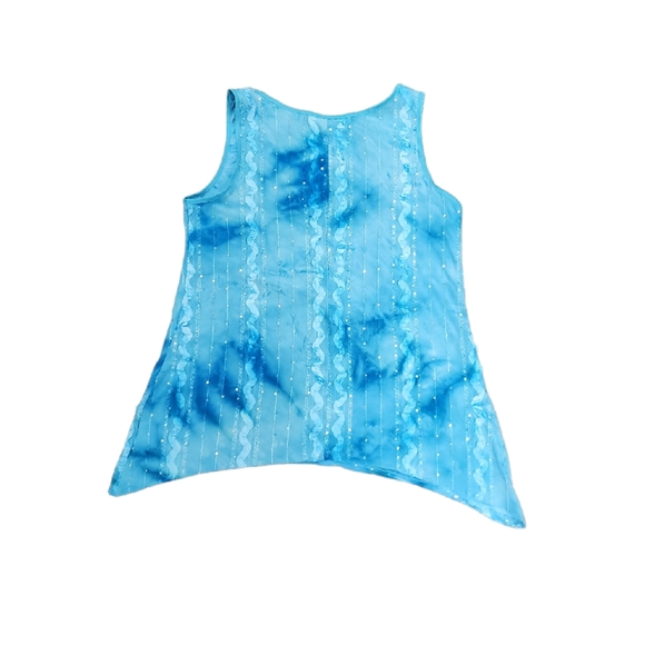 Dress Barn Blue Sleeveless Shirt with Sequins and Raised Embroidered Design Sz L - Picture 2 of 8